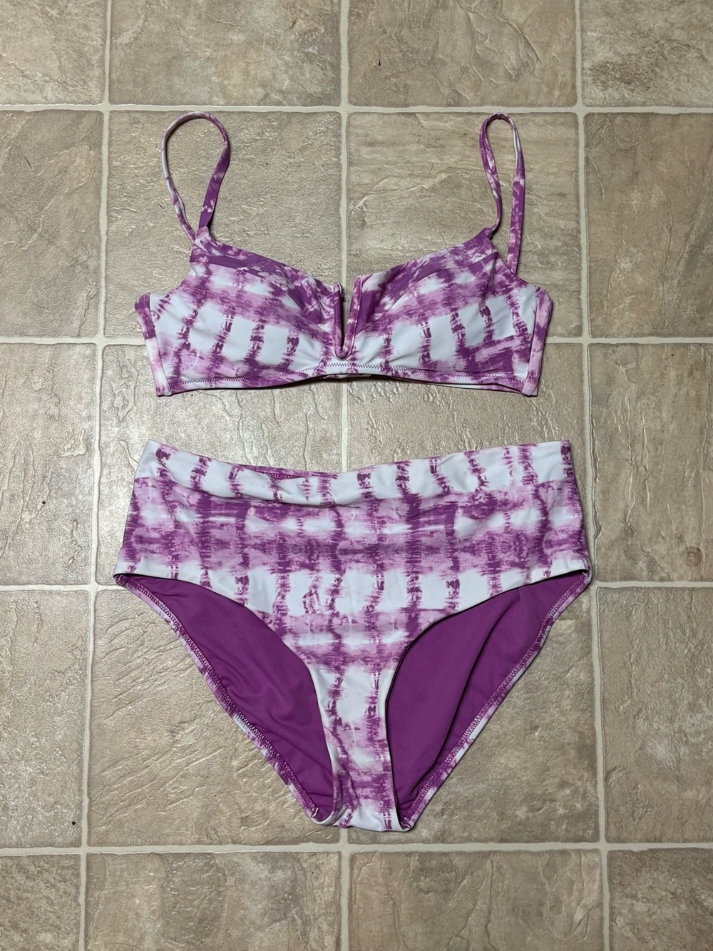 Large Bar III Purple Tie-Dye Bikini with High-Rise Bottoms